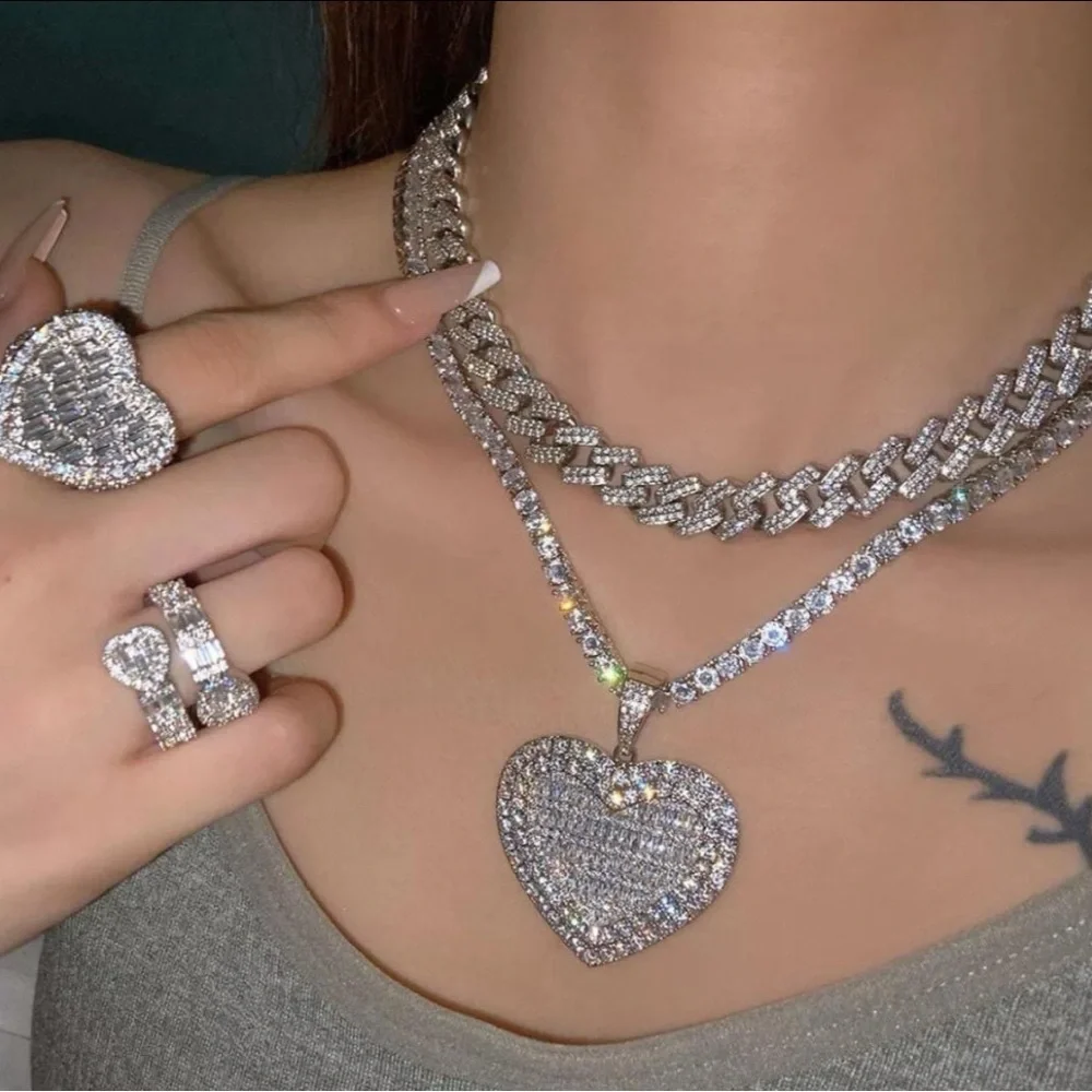 Silver Heart Tennis necklace 16 inch